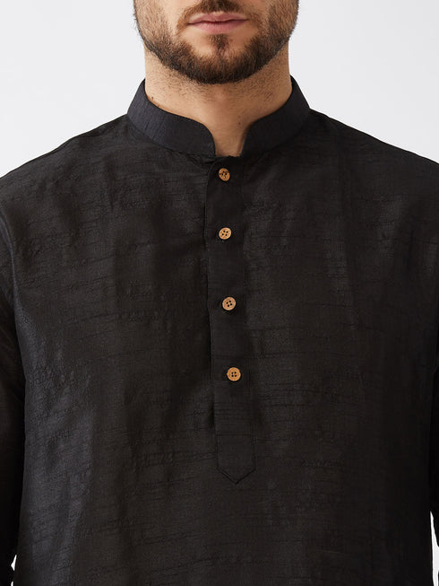 Vastramay Men's Black And Maroon Silk Blend Kurta And Dhoti Set